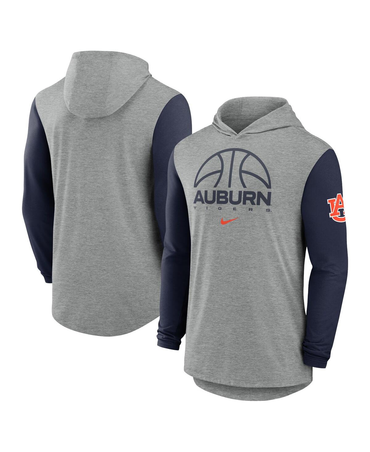 Nike Men's Gray/Navy Auburn Tigers Basketball Color-Block Tri-Blend Dri-fit Long Sleeve Hoodie T-Shirt