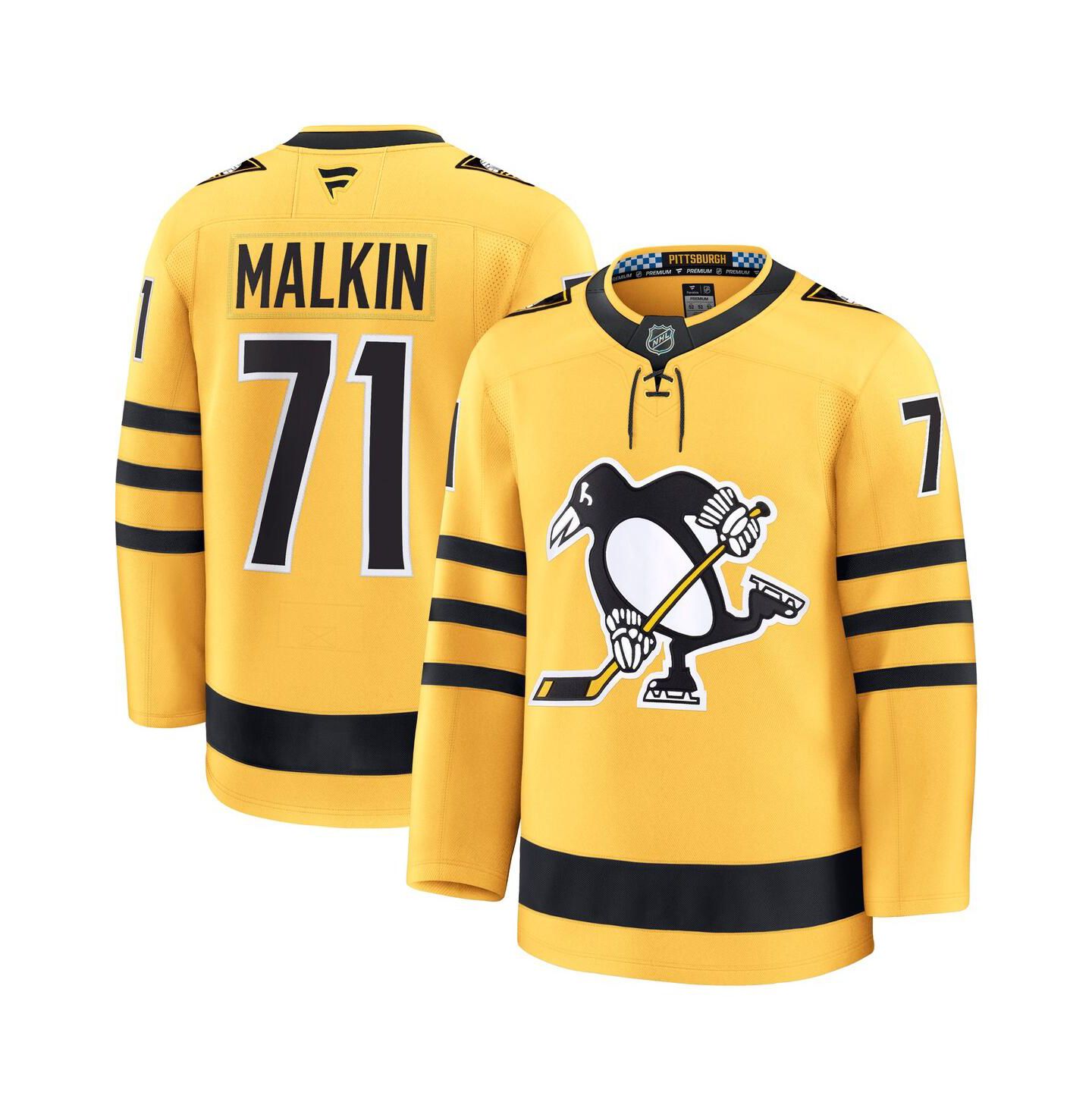 Мужской топ Fanatics Evgeni Malkin Gold Pittsburgh Penguins Alternate Premium Player Jersey — фото 1