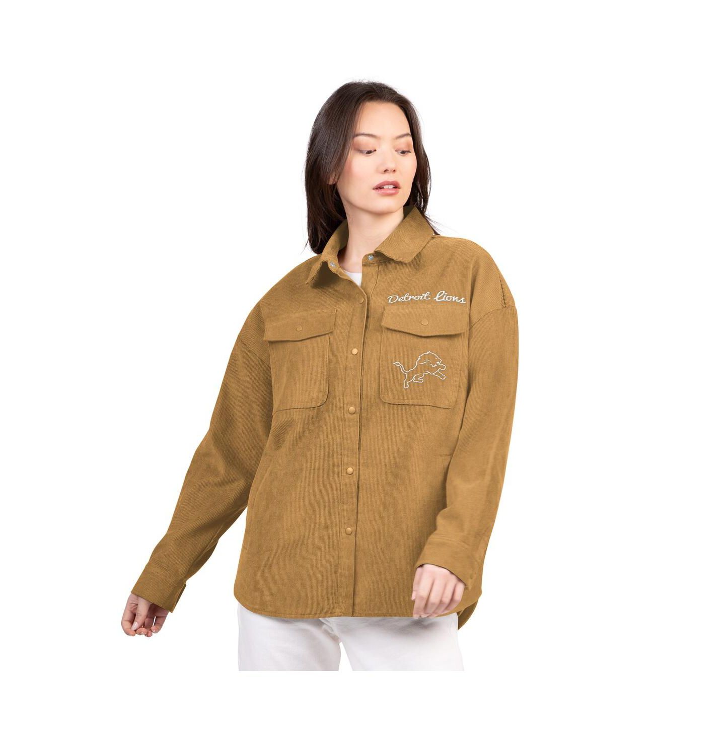 Женские куртки G-III 4Her by Carl Banks Brown Detroit Lions Re-Match Corduroy Full-Snap Shacket — фото 1