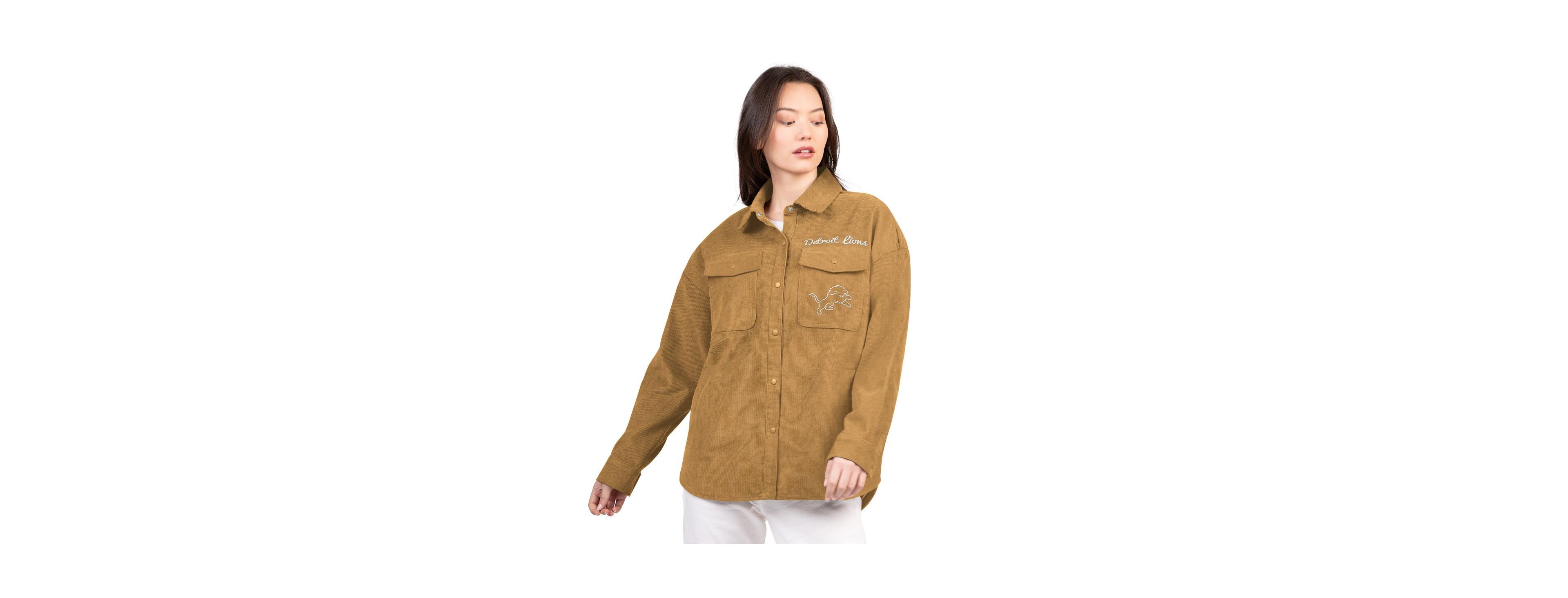 G-iii 4Her by Carl Banks Women's Brown Detroit Lions Re-Match Corduroy Full-Snap Shacket