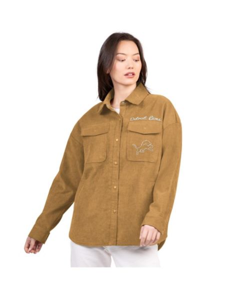 Женские куртки G-III 4Her by Carl Banks Women's Brown Detroit Lions Re-Match Corduroy Full-Snap Shacket