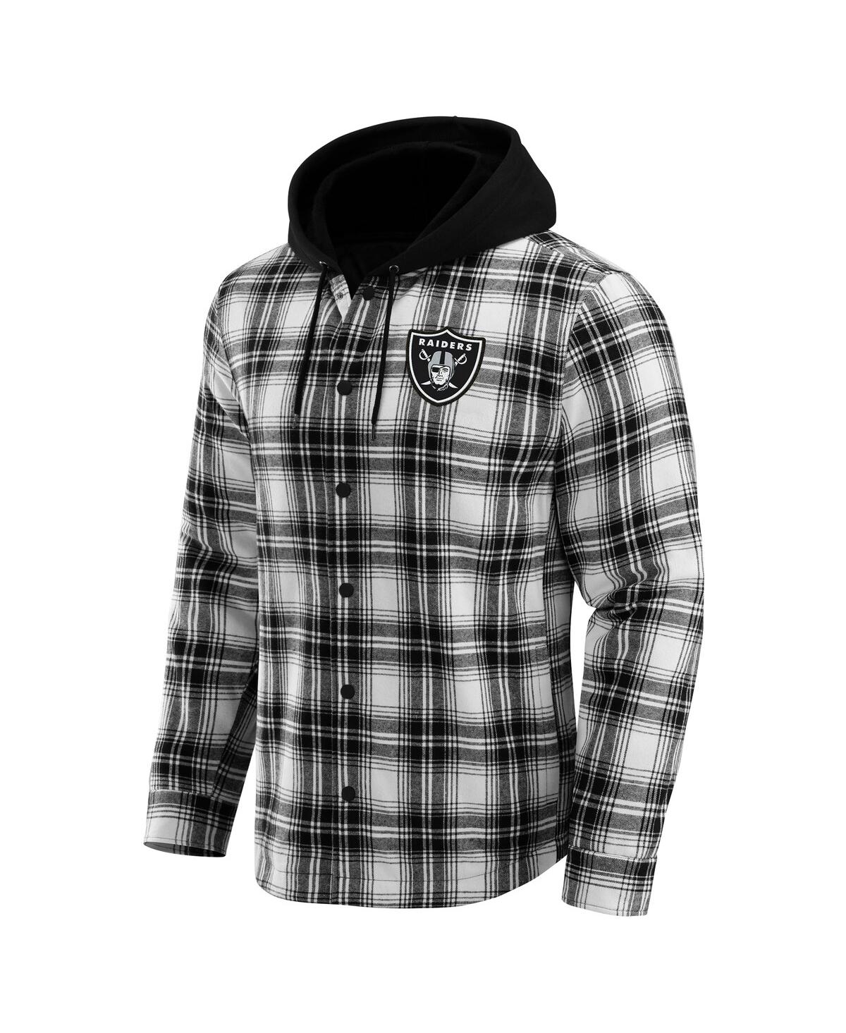 Darius Rucker Collection by Fanatics x Nfl Men's Black Las Vegas Raiders Plaid Flannel Quilted Full-Snap Hooded Shacket