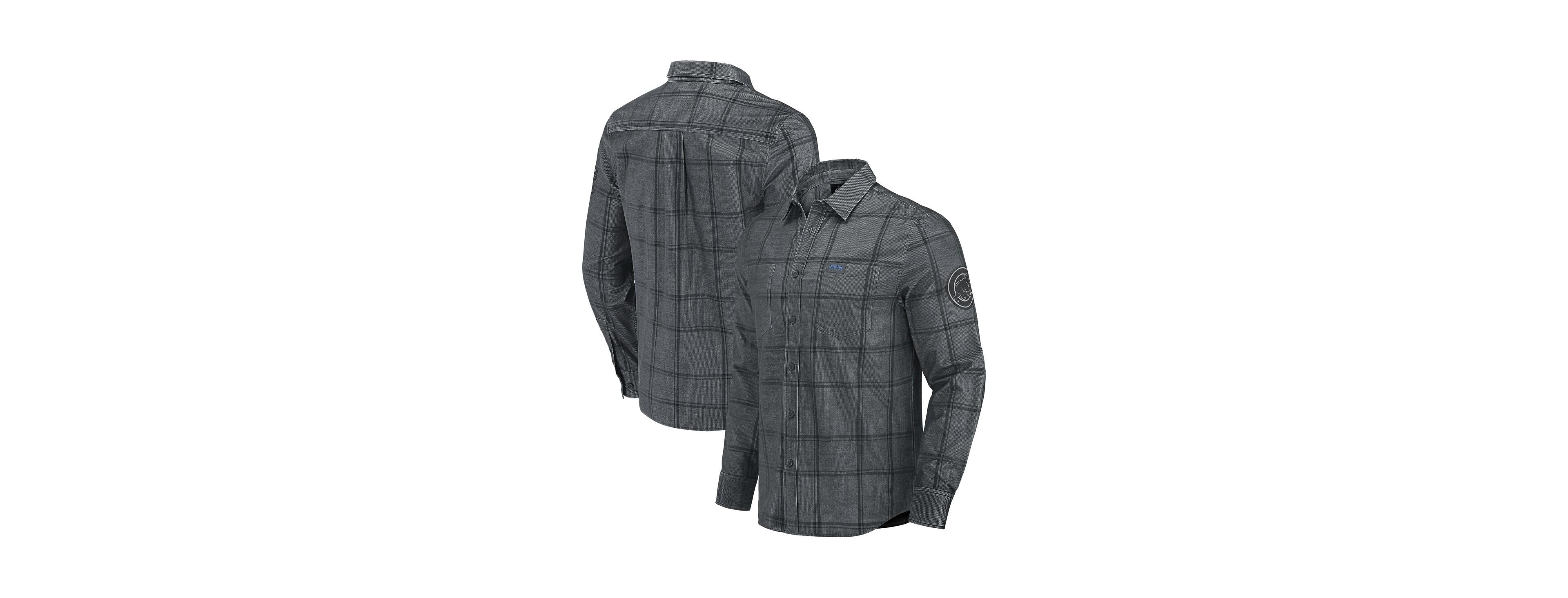 Darius Rucker Collection by Fanatics Men's Gray Chicago Cubs Thin Wale Corduroy Plaid Button Up Shirt