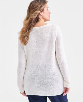 Plus Size Boat-Neck Tape Yarn Sweater