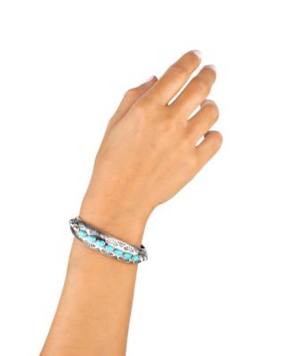 American West Jewelry Sterling Silver Sleeping Beauty Turquoise Gemstone Textured Cuff Bracelet, Size Large