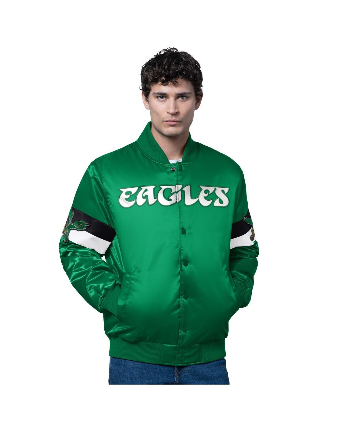 Starter Men's Kelly Green Philadelphia Eagles Triple Option Satin Varsity Vintage Logo Full-Snap Jacket
