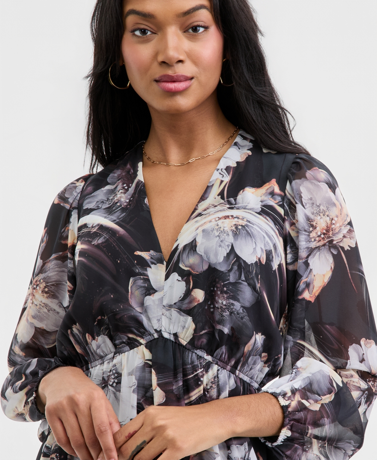 Robbie Bee Women's Printed Blouson-Sleeve A-Line Dress
