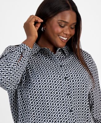 Plus Size Printed Button-Front Shirt