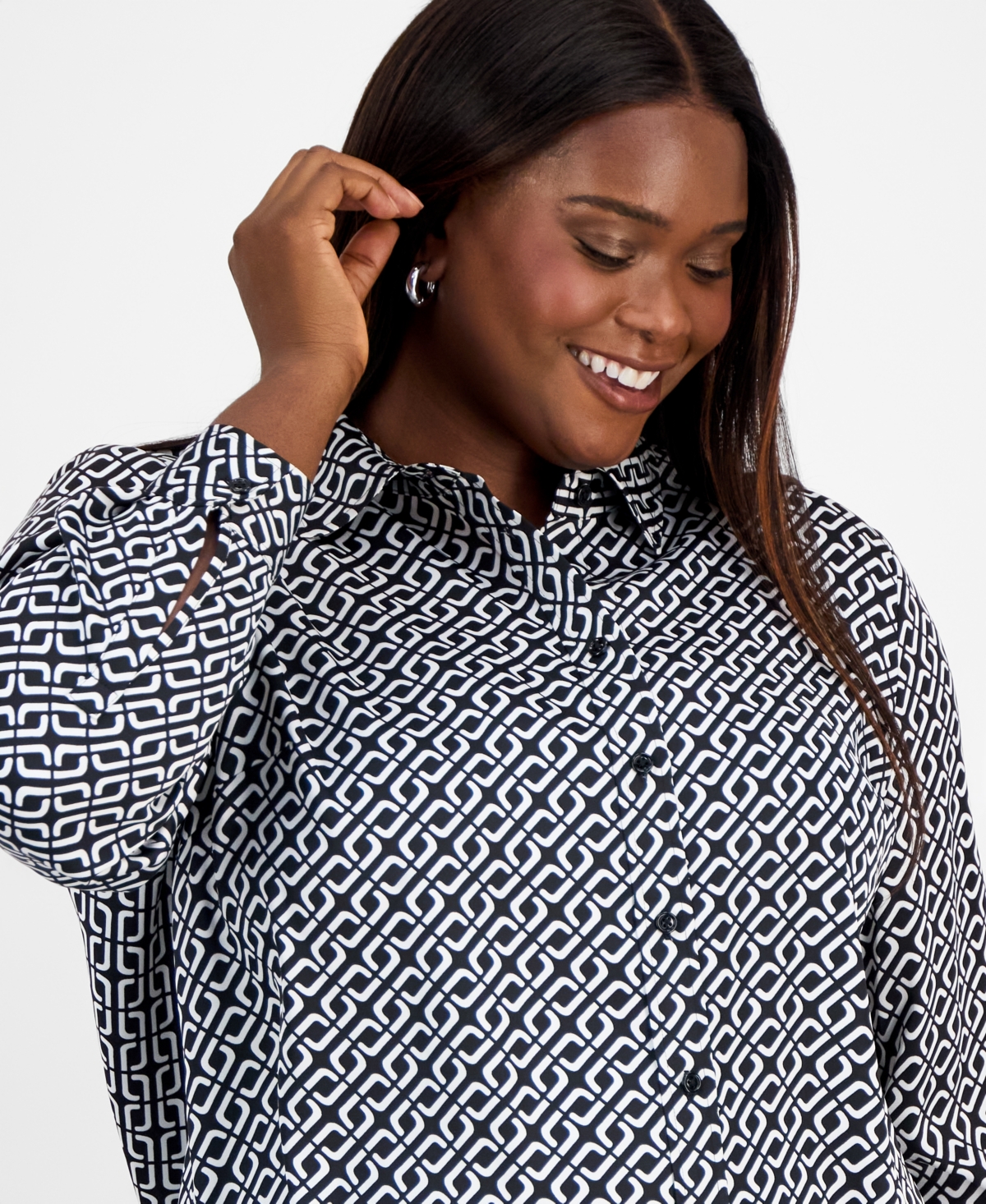 Kasper Plus Printed Button-Front Shirt