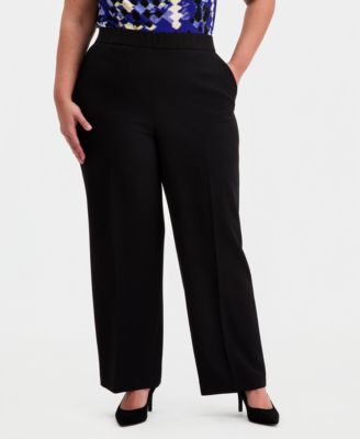 Plus Size Pull-On Straight-Leg Trousers