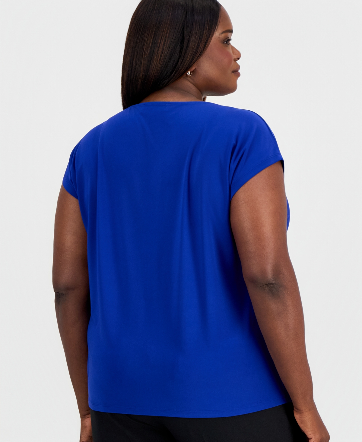 Kasper Plus Diamond-Neck Short-Sleeve Top