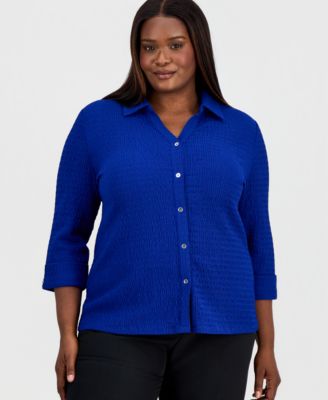 Plus Size 3/4-Sleeve Button-Front Shirt