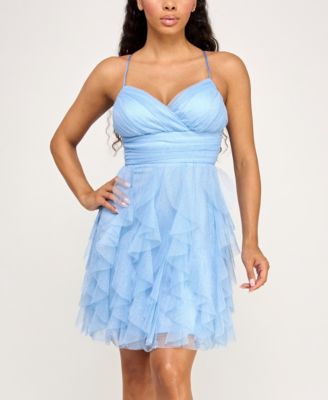 pear culture - Juniors' Glitter-Mesh Petal Fit & Flare Dress