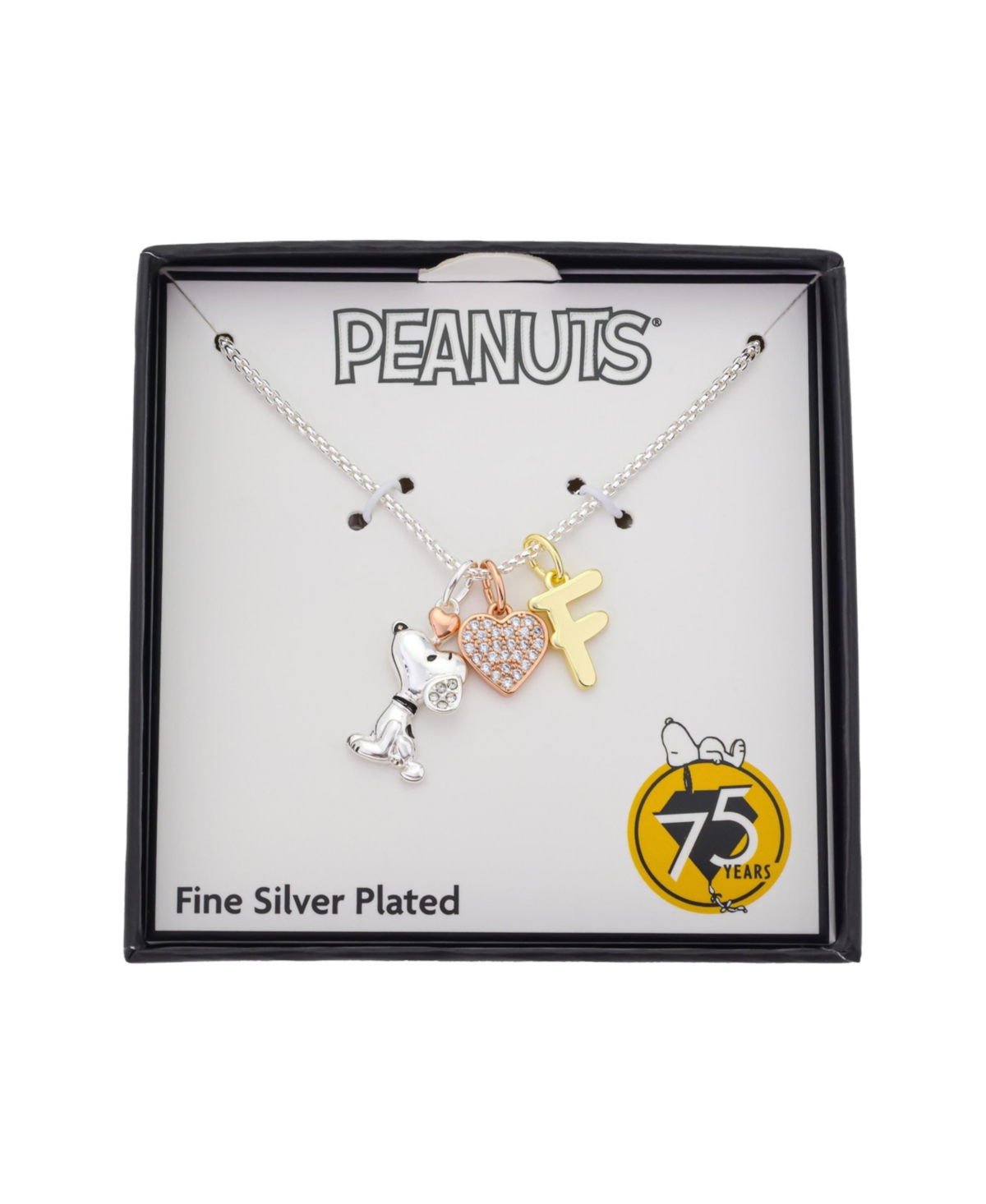 Disney Peanuts Cubic Zirconia Snoopy Heart Initial Cluster Charm Necklace