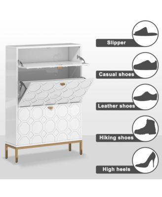 Shoe Storage Cabinet,Modern Shoe Storage Cabinet with 3 Flip Drawers,Freestanding Hidden Slim Narrow Shoe Rack Cabinet for Entryway,Hallway