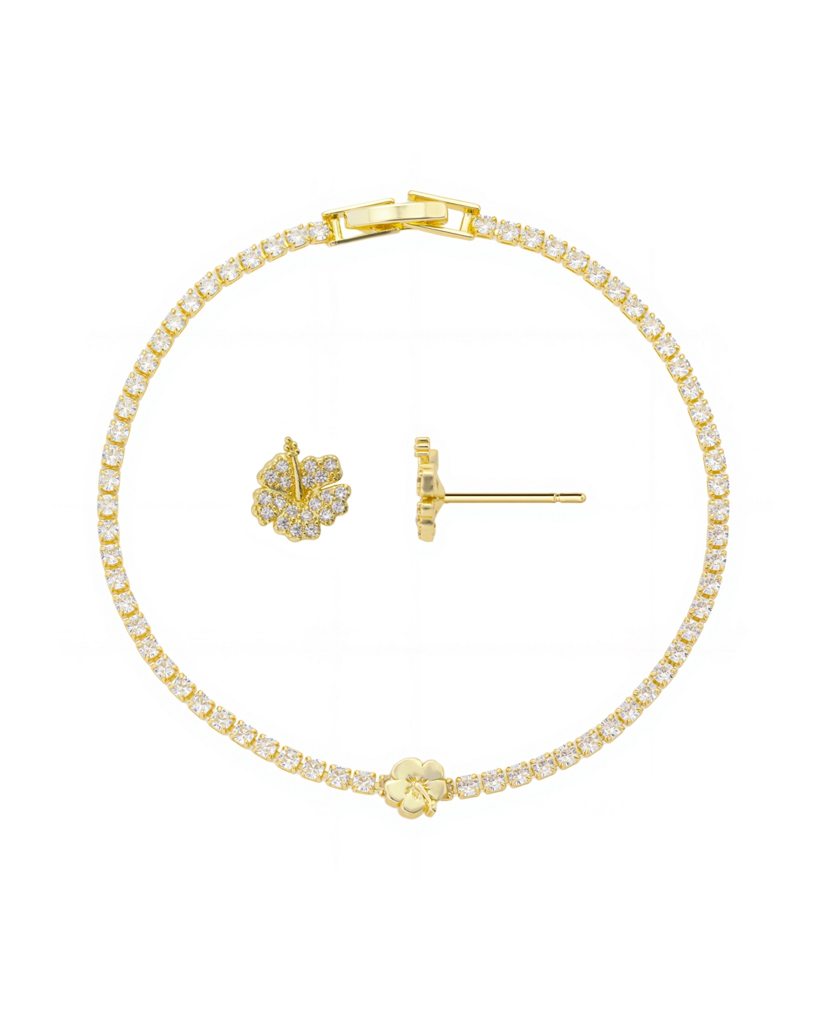 Disney Lilo And Stitch Cubic Zirconia Bracelet And Earring Set In Gold