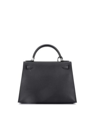  Kelly 28 Handbag Black Epsom with Palladium Hardware