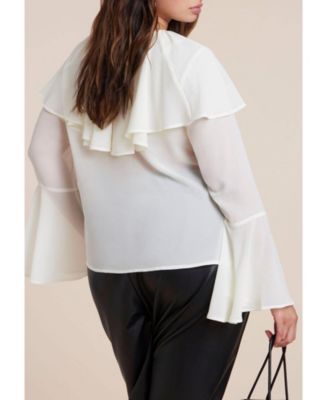 Women's Plus Size Ruffle Collar Top