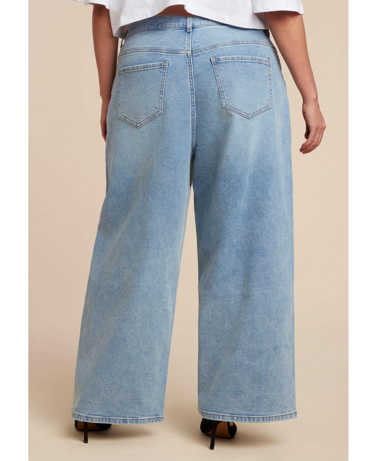 Eloquii Women's Overlap Waist Wide Leg Jeans