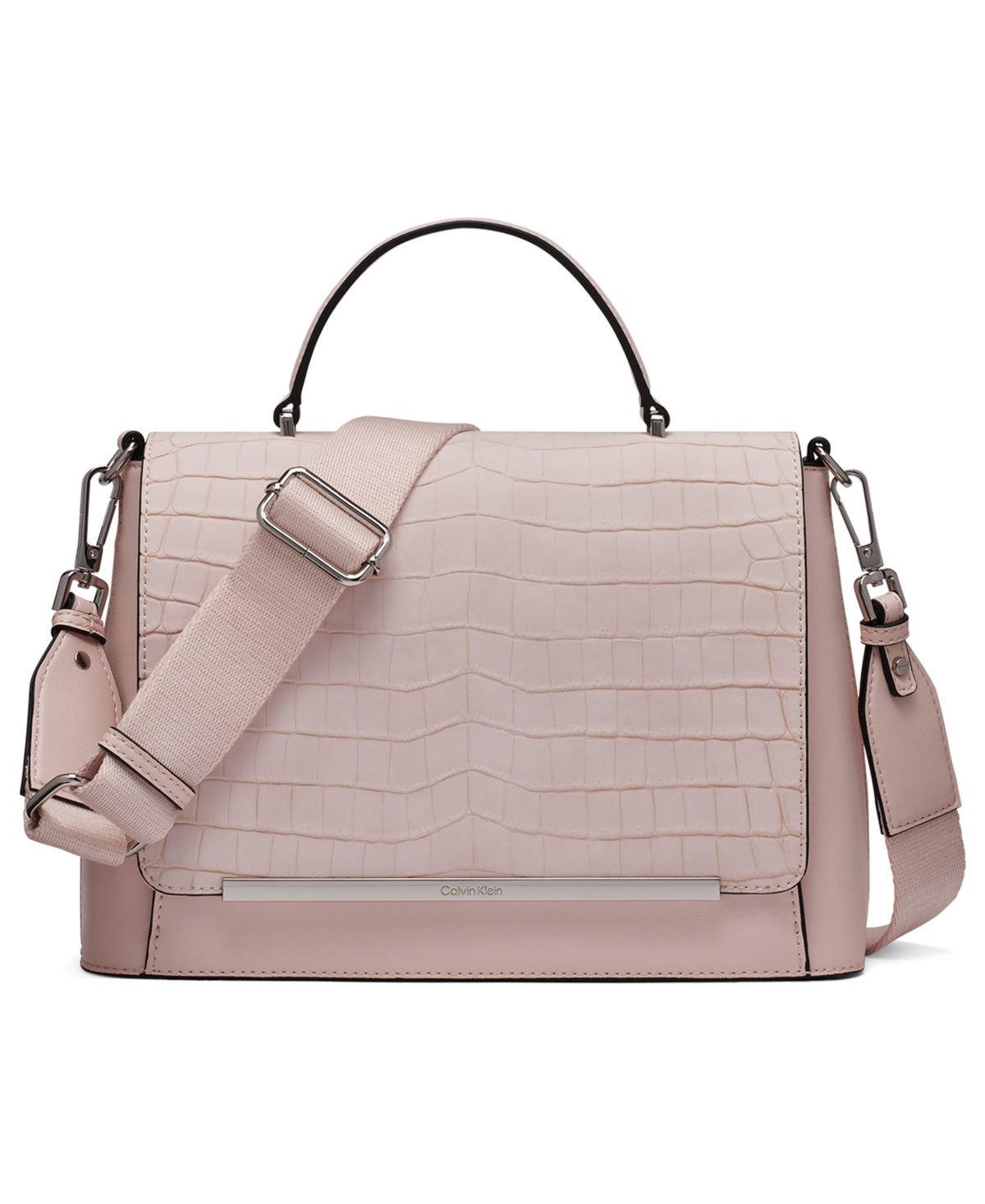 Macy's Alia Croc Magnetic Snap Satchel Bag In Pink