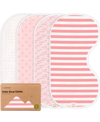 4pk Hallo Baby Burp Cloths, Cotton Burp Cloth for Girls, Boys, Soft & Absorbent Burping Cloths