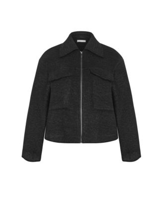 Plus Size Boucle Zip Front Jacket