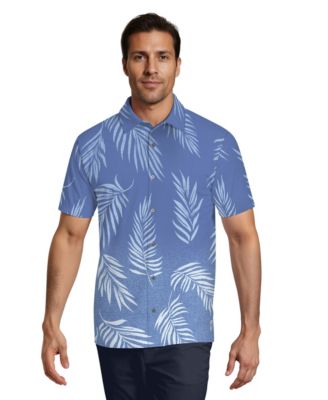 Men's Botanical Print Short-Sleeve Button-Down Woven Golf Shirt