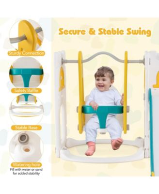 7-in-1 Toddler Swing and Slide Set L-shaped with Ladder and Basketball Hoop