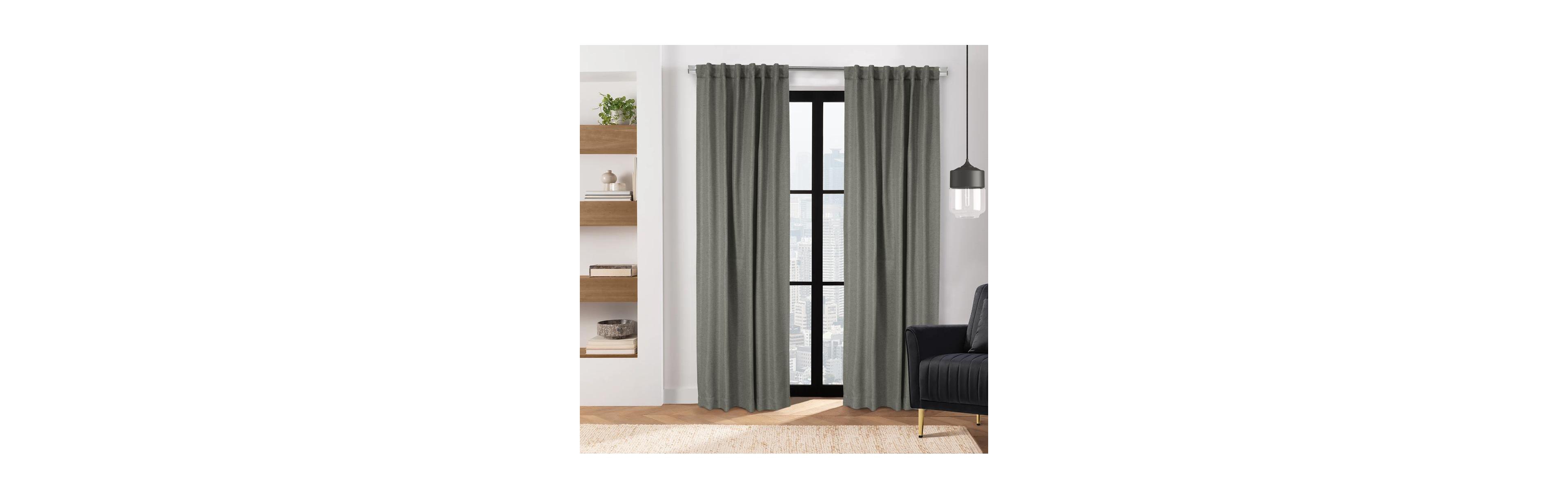 Thermalogic Galati Room Darkening Trendy Textured Herringbone Motif Dual Header Curtain Panel 52" x 108" Charcoal