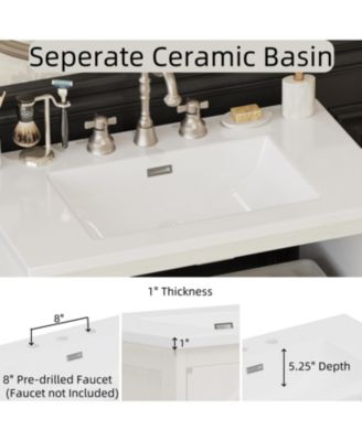 31 Inch Bathroom Vanity with Ceramic Sink Faux Aged Finish Vintage Rustic Bathroom Cabinet with Bronze Pulls and 2 Soft Closing Doors