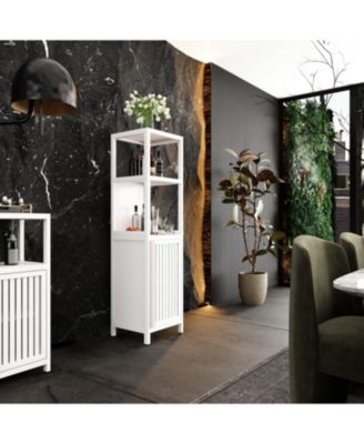 52 Inch Tall White Linen Tower Bamboo Storage Cabinet Freestanding Storage Cabinet for Bathroom Bedroom and Living Room