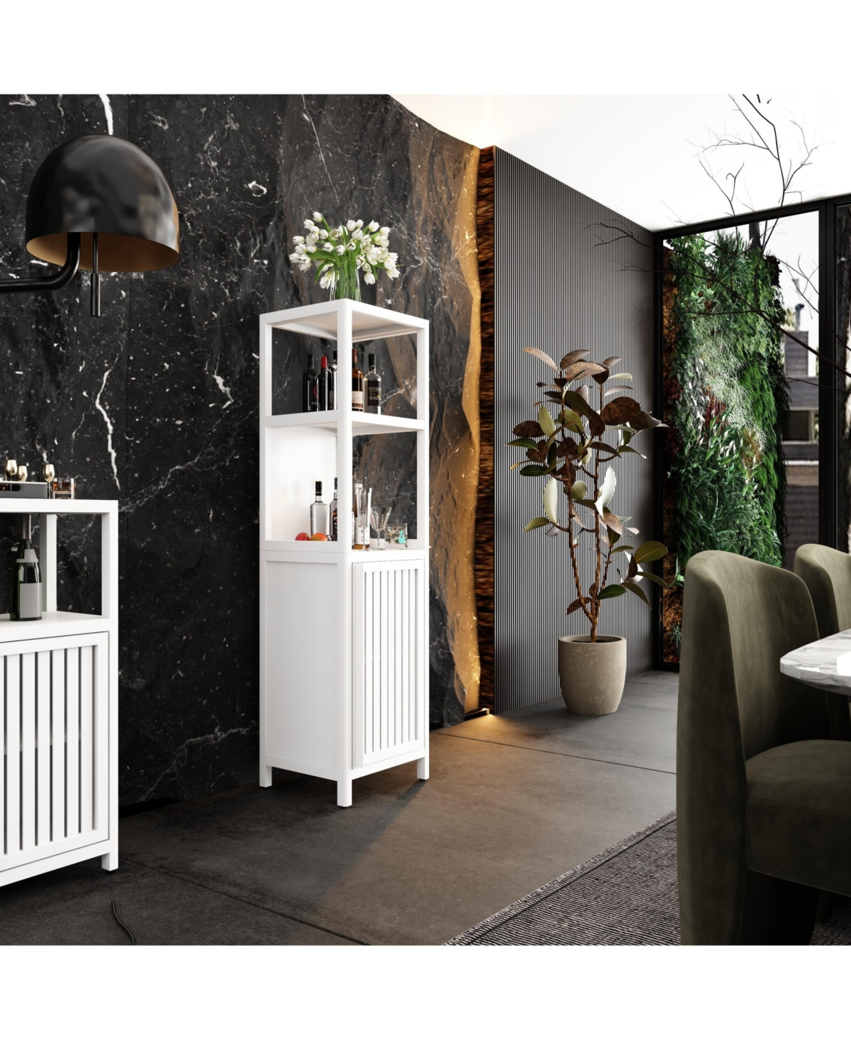 Airsurfer 52 Inch Tall White Linen Tower Bamboo Storage Cabinet Freestanding Storage Cabinet for Bathroom Bedroom and Living Room