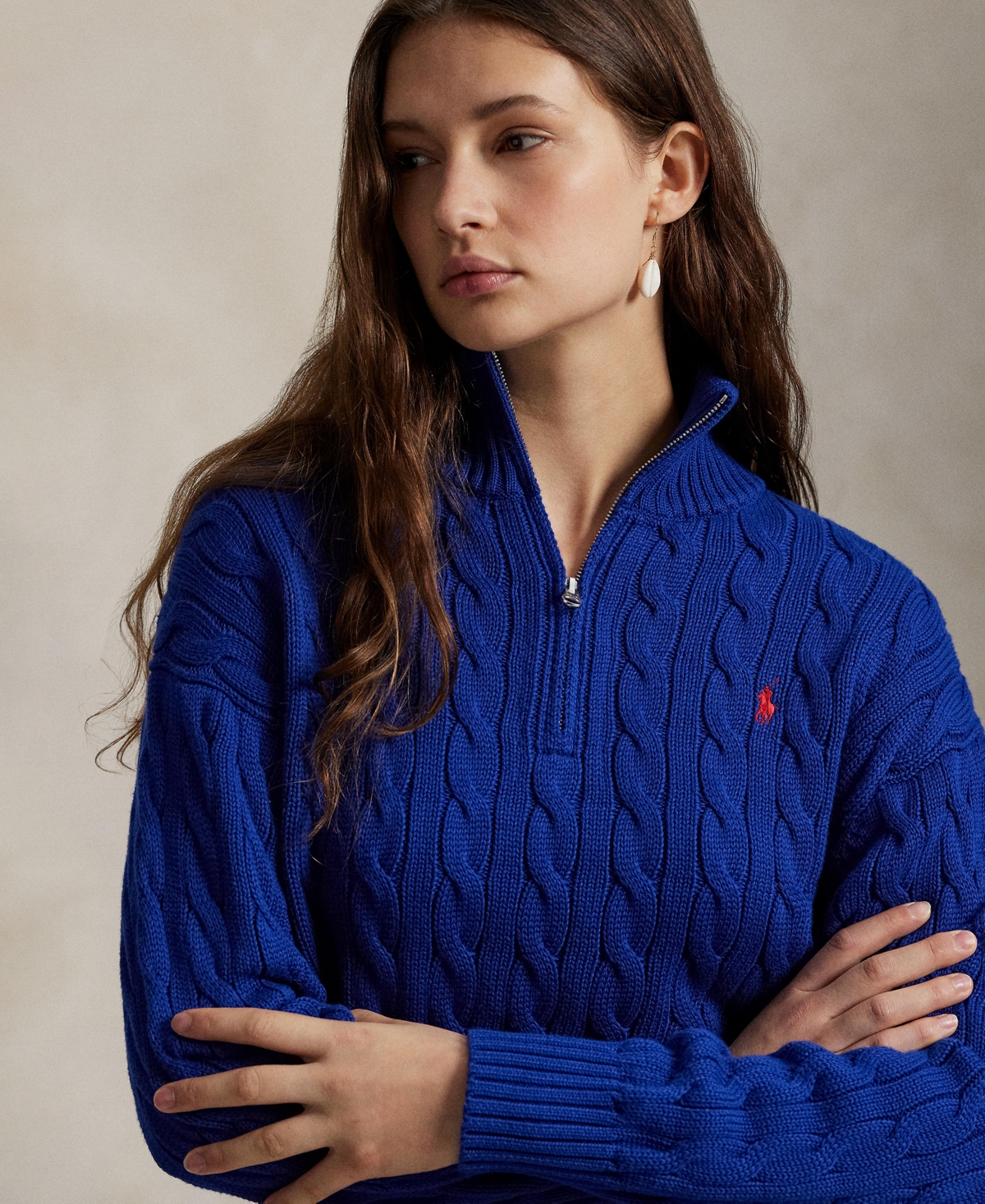 Polo Ralph Lauren Women's Cable-knit Cotton Quarter-zip Sweater In Blue