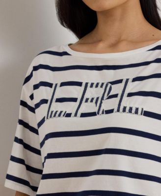Women's Striped Beaded-Logo T-Shirt