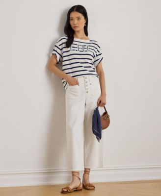 Women's Striped Beaded-Logo T-Shirt