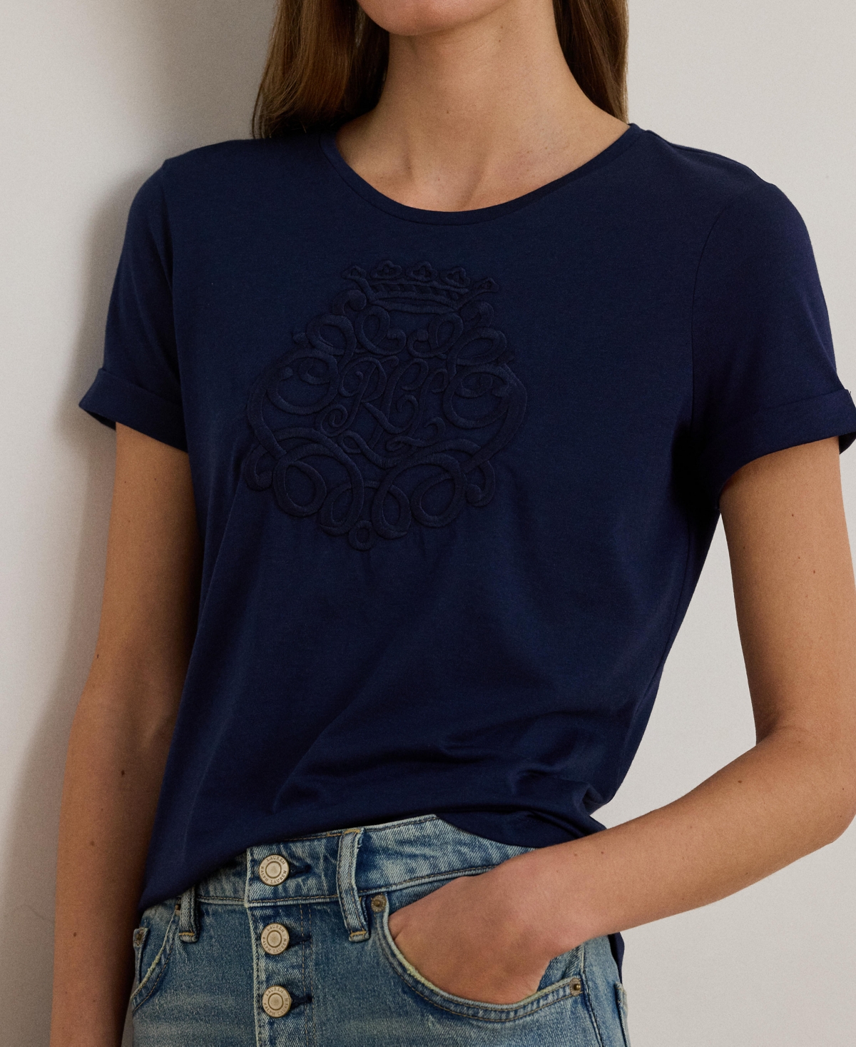 Ralph Lauren Women's Crewneck Embroidered-logo T-shirt In Blue