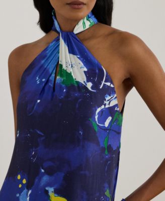 Women's Abstract-Print Shantung Halter Gown