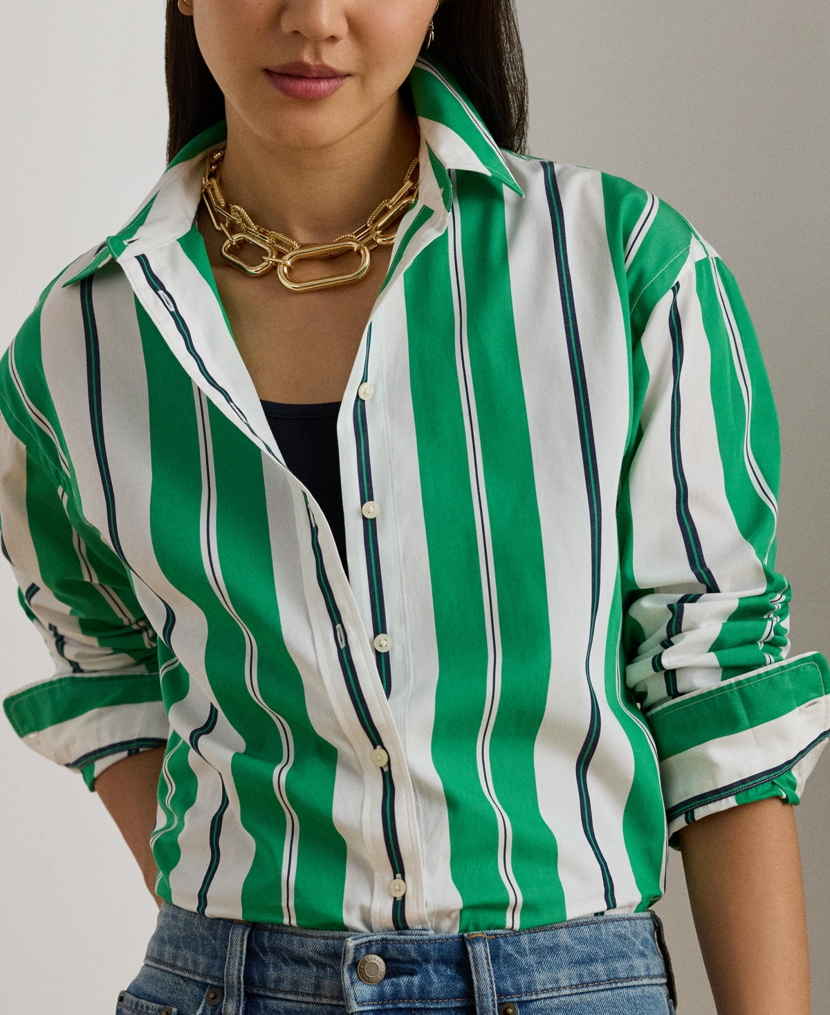 Lauren Ralph Women's Relaxed Fit Striped Broadcloth Shirt