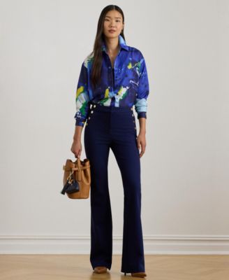 Women's Relaxed Fit Abstract-Print Crepe Shirt