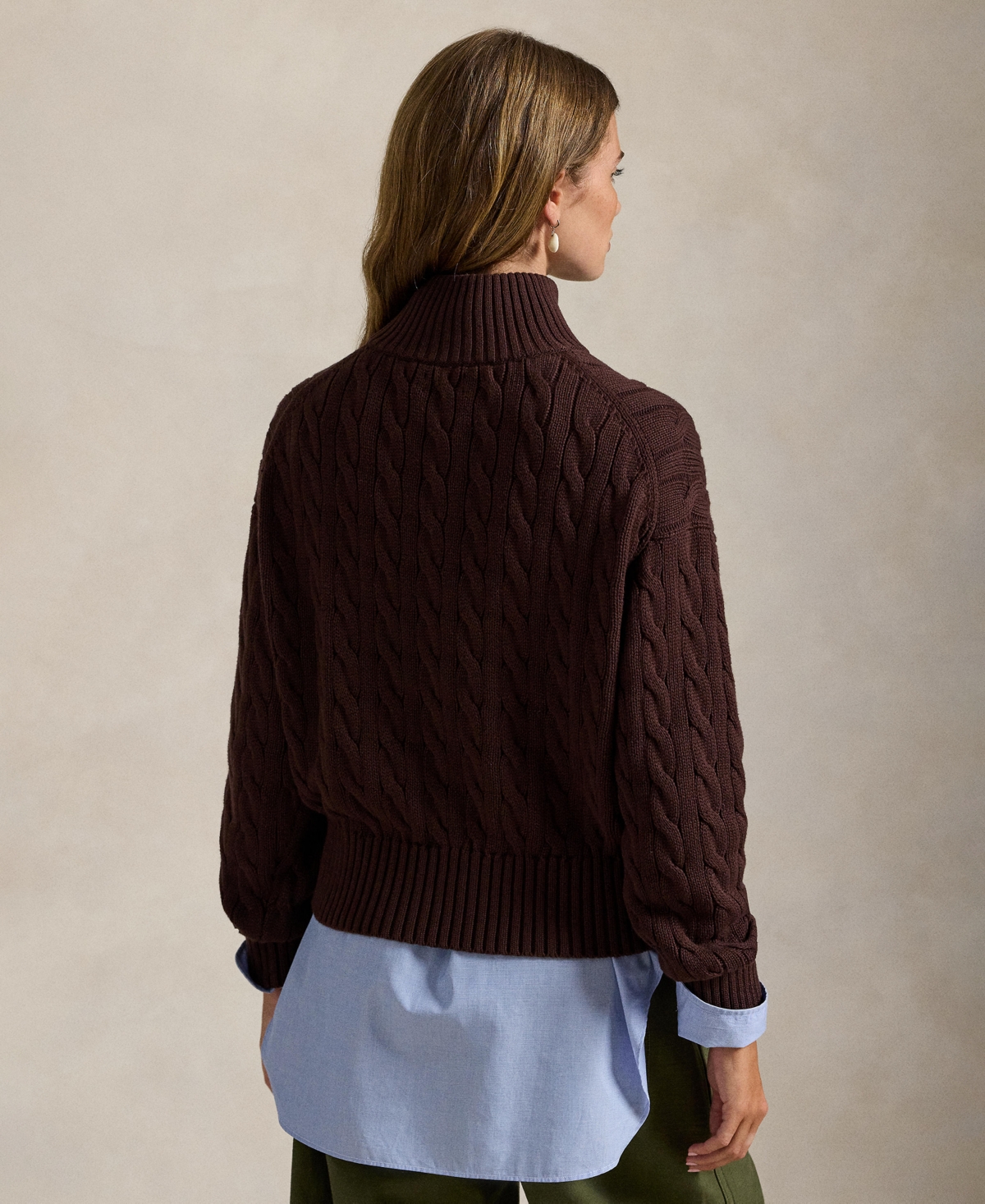 Polo Ralph Lauren Women's Cable-knit Cotton Quarter-zip Sweater In Burgundy