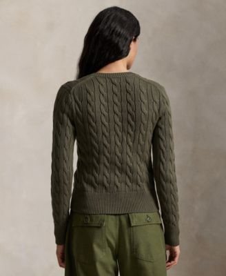 Women's Cable-Knit Cotton Crewneck Cardigan Sweater