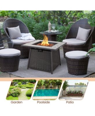 35 Inch Propane Gas Fire Pit Table Wicker Rattan with Lava Rocks PVC Cover