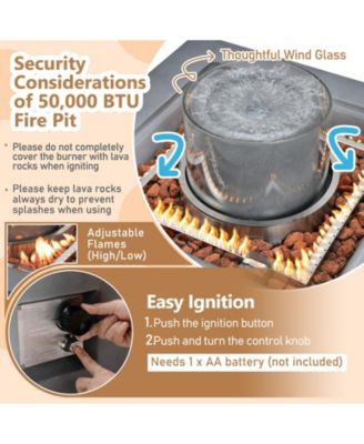 28 Inch 50000 BTU Patio Square Propane Fire Pit with PVC Cover