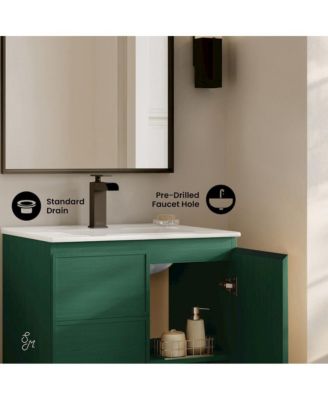 St. Tropez 24" Freestanding Bathroom Vanity in Green Oak with Sink Top