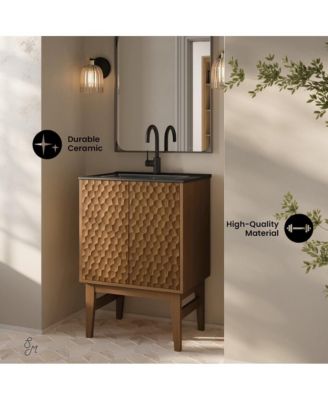 Bosse 24" Freestanding Bathroom Vanity in Brown Oak with Black Sink Top