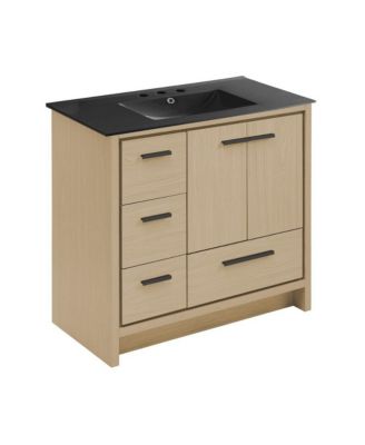 Virage 36 in. Brown Oak Bathroom Vanity With Black, 3-Hole Ceramic Sink Top