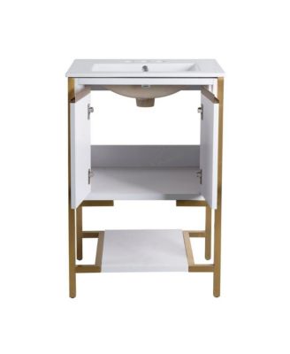 Marseille 24 in. White Bathroom Vanity, 3-Hole Ceramic Sink Top