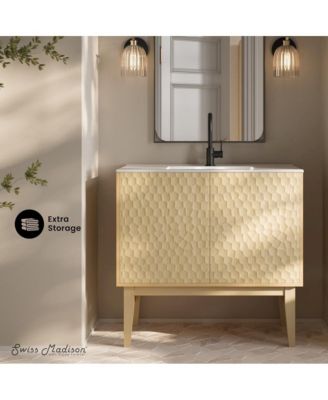 Bosse 36" Freestanding Bathroom Vanity in Natural Oak with Sink Top