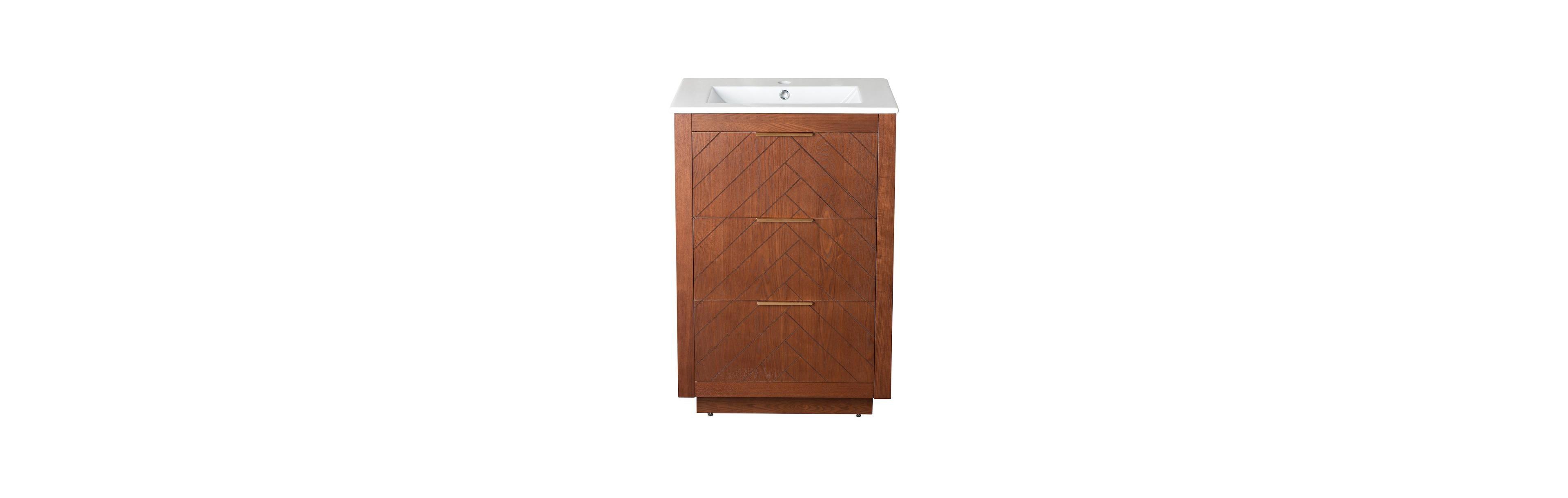 Swiss MadisonDaxton 24" Freestanding Bathroom Vanity in Brown Oak with Sink Top