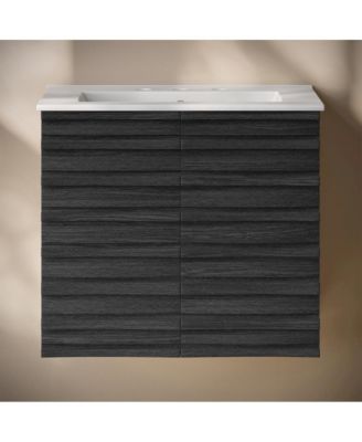 24" Wall-Mounted Bathroom Vanity in Black Oak with 3-Hole Widespread Sink Top